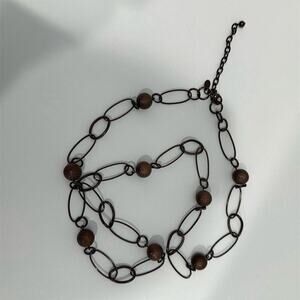 Joan Rivers Long Necklace Brown Hoops & Beads Adjustable Chain 40in VTG